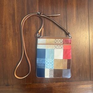 COACH 2362 Patchwork Swing Pack Crossbody Adjustable Leather Strap Suede Y2k